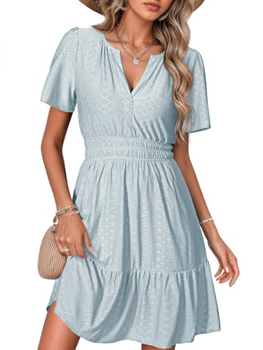 Image of Simplee Womens 2026 Summer Mini Dress Eyelet Short Sleeve Cocktail Short Dresses Cute A Line Sun Dress with Pockets
