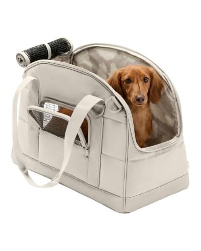 Larkson Hundetransportbox für Kleine Hunde bis 12kg Beige - Tjark - Hundetasche fürs Flugzeug - Transporttasche für Reisen mit Hund & Katze - Entspricht Vorgaben der meisten Airlines