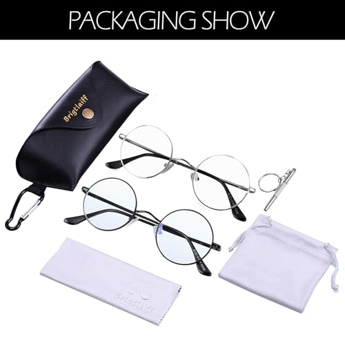 Image of Brigtlaiff Round Blue Light Blocking Glasses for Men Women, Computer Gaming TV Glasses Anti Eyestrain with Metal Frame