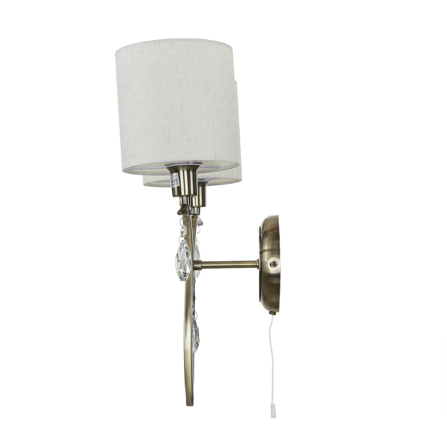 Licht-Erlebnisse Wandlampe 2-flammig in Messing Antik Natur E14 Stoff Metall mit Schalter Klassisch Wandleuchte Wohnzimmer Schlafzimmer