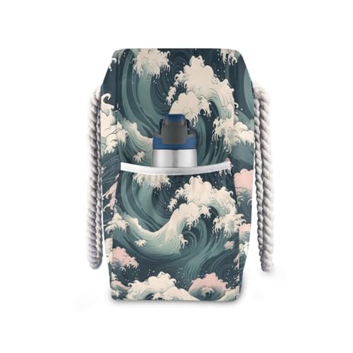 ATTX The Great Wave Beach Bags for Women - Large Beach Bags with Zipper Waterproof Sandproof Swim Pool Bag Large Tote#313
