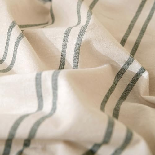 Image of VM VOUGEMARKET 100% Washed Cotton Striped Duvet Cover Sets King,Beige Duvet Cover with Gray Stripes Pattern Printed Comforter Cover with Zipper Closure & Corner Ties(3pcs,King Size)