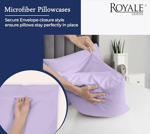 Image of Royale Linens King Pillowcase Set of 2 - Bed Pillow Cover - 20 inch x 40 inch - Pillowcases - 1800 Brushed Microfiber, Wrinkle & Fade Resistant - Soft & Cozy- King Size Pillow Case (Lavender)