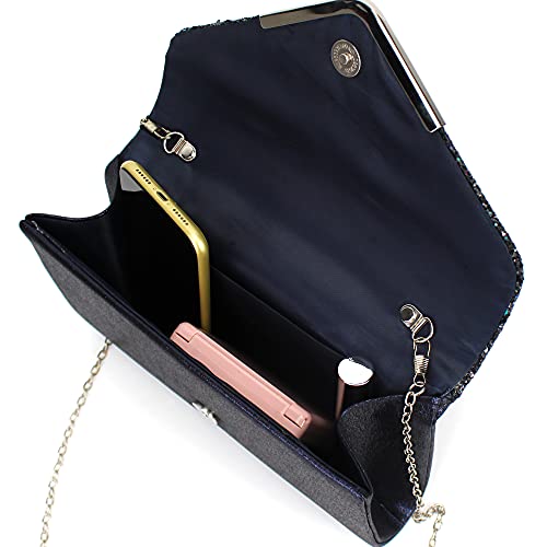 Image of Queena Womens Shiny Glitter Evening Clutch Envelope Handbag Chain Purse for Wedding Party Prom Gift for Mom Wife Girlfriend