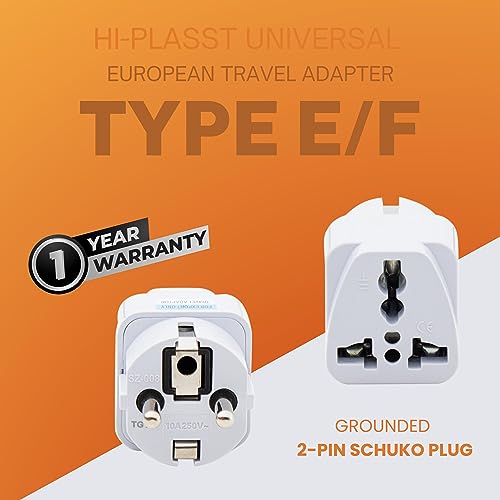 Image of Hi-PLASST India to Europe Converter Plug, (Pack of 1) Germany Travel Adapter Type E /Type-F Universal Socket with Schuko Pin Power Plug, 2pin to 3pin South Korea • France • Europe • Russia