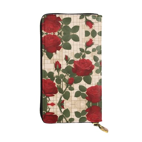 Portefeuille en cuir imprimé roses rouges et grand compagnon voyage