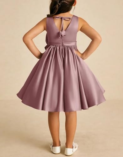 Satin Flower Girl Dresses for Wedding Short Princess Pageant Dress Girls First Communion Dresses with Bow3