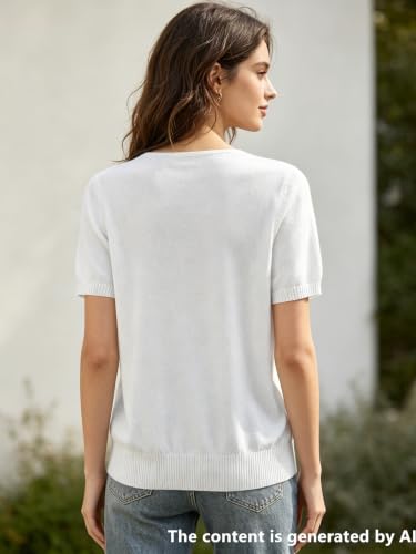 Image of DAIMIDY Women's Short Sleeve Sweater V Neck Summer Knit Tops | Business Casual Tops| Soft,Lightweight,Breathable and Comfortable| Perfect for Shopping,Date,Vacation,Daily Wear Etc.