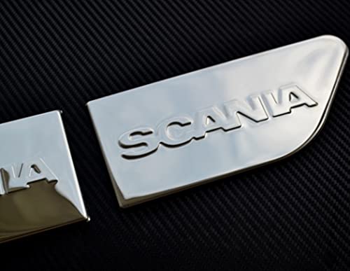2 specchietti in acciaio inox lucidato ali piastre per Scania 4 R P G serie 2004-2016 decori