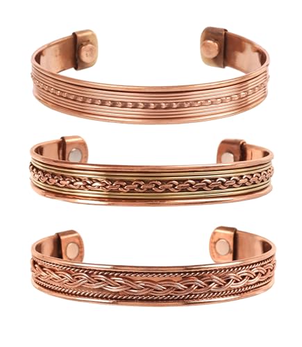Image of Touchstone copper bracelets | gift for men women |adjustable 100% pure solid real magnetic jewelry | handmade bracelet set combo | rope braided tibetan bangles.