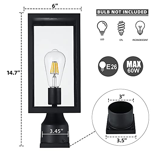 Windben Large 15 inch Outdoor Post Light,Waterproof Cast Aluminium Lamp Post Light Fixture,Post Lantern with Pier Mount Base,Matte Black,Suitable for Garden,Yard,Driveway,etc by Windben - Image 3