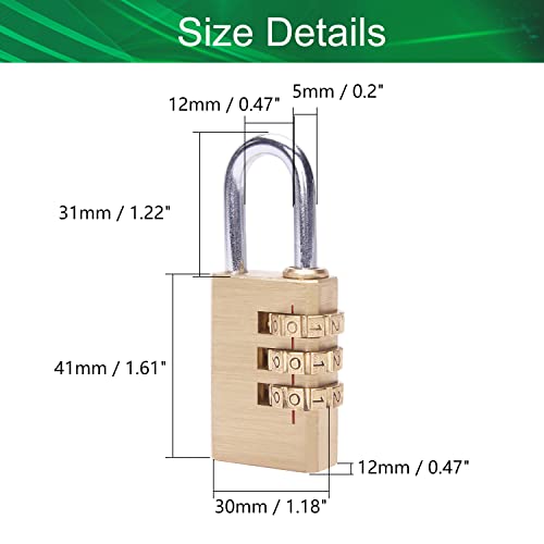 Image of 3 Digit Combination Padlock Solid Brass Padlock Heavy Duty Combination Lock Big 3 Rounds for Indoor and Outdoor Small Safety Luggage 2Pcs