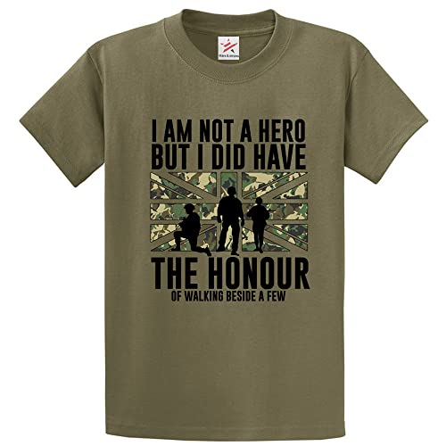 Image of Stars and Stripes I Am Not A Hero But I Did Have The Honour of Walking Beside A Few Union Jack Unisex Classic Military Green Adults T-Shirt for Army Fans(M, Olive Green)
