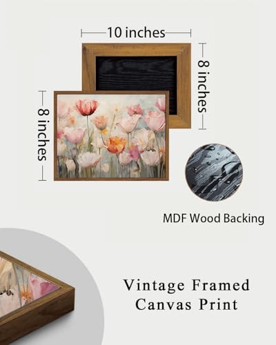 Image of KISSFOX Framed Wall Art Vintage Wall Decor Tulips Canvas Art Floral Pictures Colorful Paintings Flower Artwork Aesthetic Prints For Bedroom Kitchen