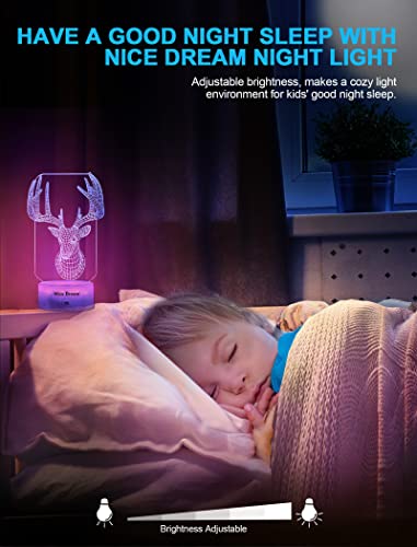 Nice Dream Deer Night Light For Kids, 3D Illusion Night Lamp, 16 Colors Changing With Remote Control, Room Decor, Gifts For Children Boys Girls #TOP3