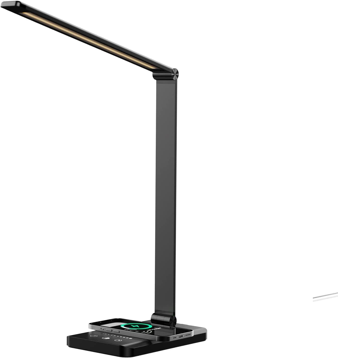 Ambertronix LED Desk Lamp with Wireless Charger, USB Charging Port, Dimmable Eye-Caring Reading Desk Light for Home, with 5 Brightness Level & 5 Lighting Modes, Touch Control, Auto Timer (Black)