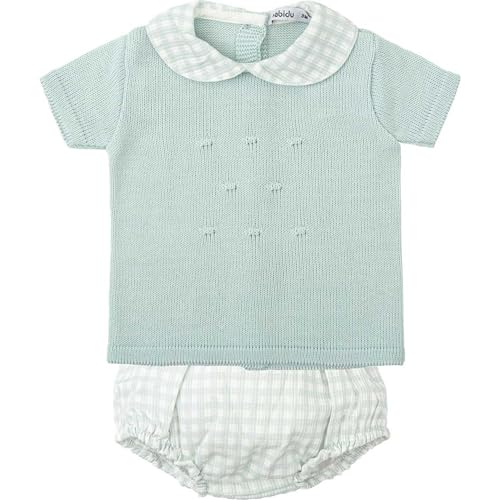 BABIDU Conjunto Niña con Ranita de Punto Calado con Tirantes y Camiseta de Manga Corta, Verde, 3 Meses Unisex bebé
