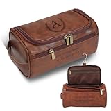 Personalised Mens Toiletry Bags Water-Resistant Leather Travel Wash Bag Engraved Initials Name Pattern Valentine's Day Birthday Anniversary Gifts For Dad Husband Boyfriend Him