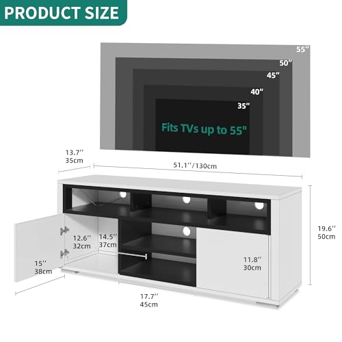 YITAHOME TV Stands for Living Room, Entertainment Center with Storage, TV Stand 55 inch TV, LED TV Stand, White Modern TV Stand, High Glossy Wood Television Stands, Black & White