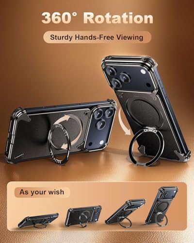 Image of Aluminum Frame Metal Bumper Compatible with iPhone 17 Pro Max | Simple Shield Air Cushion Shockproof | Edge Protection, Minimalist Slim - Black (Frame-Leather -Black, iPhone 17 Pro)