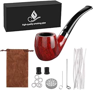 Joyoldelf Tobacco Pipe, Smoking Pipe with Flat Bottom - Pipe Pin & Tamper, Pipe Screen & Pipe Bits, Pipe Cleaners & Rubber Ring, Bonus a Pipe Pouch & Gift Box