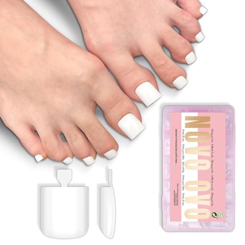 NOVO OVO White Square Toe Nail Tips - 240Pcs Soft Gel Press on Toenails, White Full Cover Fake Nails...