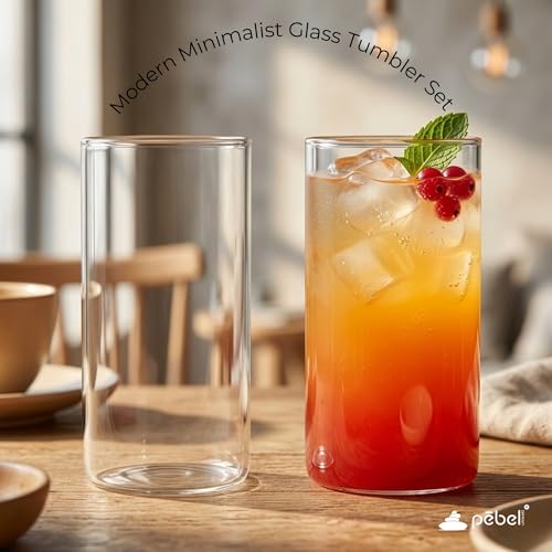 Image of PEBELLIFEWARE Aesthetic Glass Coffee Mugs (Set of 2) - Premium Borosilicate Clear Drinking Glasses Wide Minimalist 300ml for Coffee, Matcha, Smoothies - Microwave & Dishwasher Safe