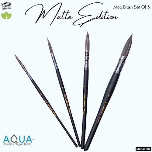 Image of Stationerie Paint Brushes Set /Handmade Professional Artist Painting Brush Set for Acrylic, Watercolor, & Gouache Painting with Brush Holder (Mop Set Matte)