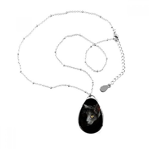 Collier pendentif chat noir animal sauvage gaze goutte avec chaîne | DIYthinker