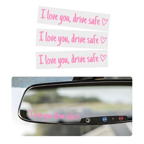 Image of Wevdn 3 PCS I Love You Drive Safe Sticker, Funny Waterproof Car Rearview Mirror Decal with Heart, Self Affirmations Sticker with Drive Safe Letters for Car Window Bumper Women Gift (Pink)