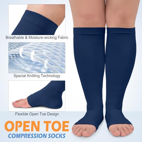 Image of CTHH Toeless Compression Socks for Women & Men Open Toe Knee High Stocking | 3 Pack 20-30 mmHg Graduated Compression Socks Best Support for Circulation Flying Running Daily Wear Cooling