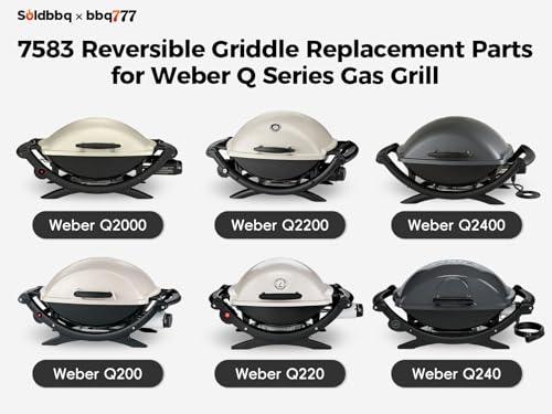 Image of 7583 Reversible Griddle Plate Replacement Parts for Weber Q2200 Q2000 Q2400 Q200 Q220 Q240 Cast Iron Flat Top Griddle Insert Plate for Weber 396000 566001 566002