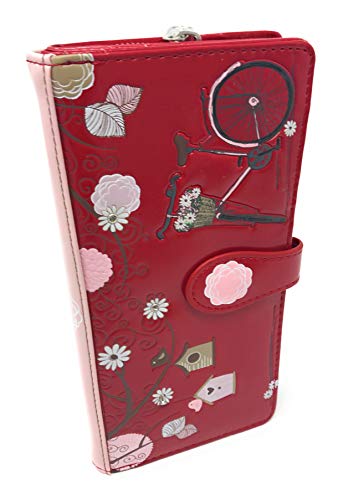 Shag Wear Vintage Postcard Bicycle Large Wallet for Women and Teen Girls Vegan Faux Leather Salmon 7