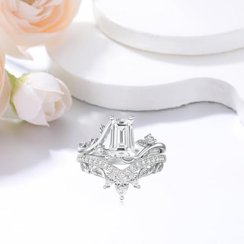 Moissanite Leaf Wedding Rings Set Kite/Oval/Pear/Coffin Cut White Gold 925 Sterling Silver Vintage Leaves Band Engagement Bridal Sets Promise Rings for Women Wife2