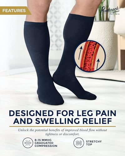 Image of Pembrook Light Compression Socks for Men - 6 Pairs | 8-15 mmHg Navy Compression Socks | Mens Compression Sock for Circulation Support | Light Compression Sock Men