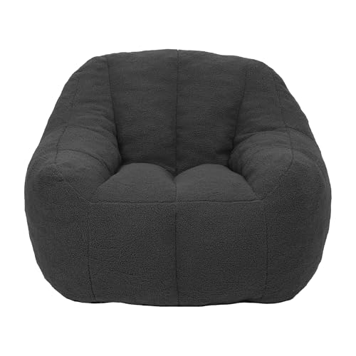 INMOZATA Bean Bag Chairs for Adults and Kids - Comfy Beanbag with Tufted Soft Stuffed Filling - Teddy Floor Chair with Memory Foam for Dorm, Apartment, Living Room, Bedroom(Dark Grey)