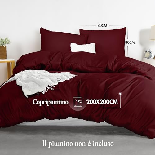 Image of Utopia Bedding Duvet Cover Set 200x200 - Microfiber Comforter Cover 200x200 cm + 2 Pillowcases 80x80 cm - Burgundy