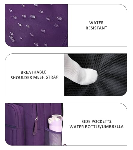Image of abshoo Girls Solid Color Backpack For College Women Water Resistant Large School Bag (Purple)