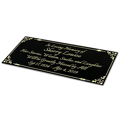 Size: 2.5"H X 6"W, Custom Elegant Metal Engraved Plate, Personalized Memorial Plaque, Black Solid Brass Engraved Name Plates With Adhesive Backing Or Screw, For Frame, Trophy, Urn, Gold Letters #TOP3