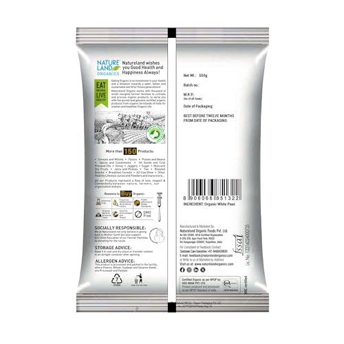 Natureland Organics White Peas 500 Gm - Organic Peas