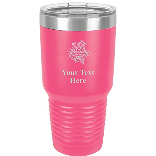 Team Mom Travel 30oz Pink Stainless Steel Vacuum Insulated Hot/Cold Tumbler with Clear Lid - Great Customizable Gift For Any Special Event. BPA Free Prime