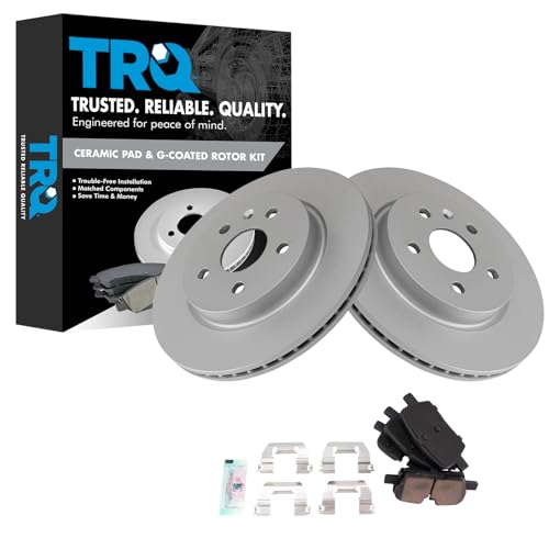 Image of TRQ Rear Brake Pad and Rotor Set Ceramic Coated Rotors Compatible with 2020-2021 Cadillac CT5 2019-2020 CT6