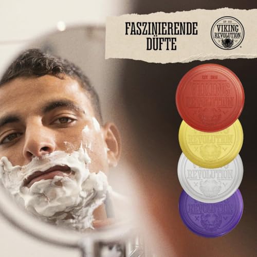Viking Revolution Rasierseife Herren - Rasier Seife zur Verwendung mit Rasierpinsel & Schale für eine Sanfte Nassrasur, Shaving Soap, Rasierseife Set - 4er-Packung, je 70 g
