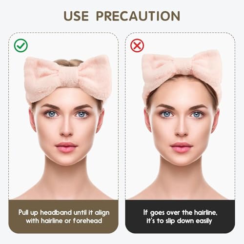 Image of Spa Headband and Wristband Set, Face Wash Headband Makeup Skincare Headband Wrist Bands Washing Face for Preppy Skincare Women Girl (Cream,Pink)