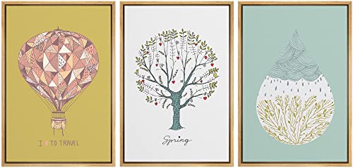 NWT Framed Wall Art Print Set Hot Air Balloon &