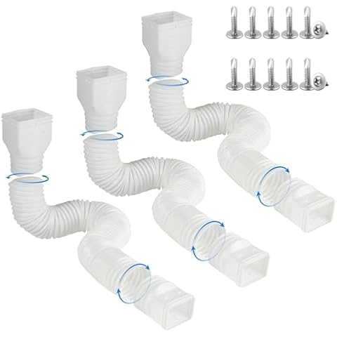 plusgutter Rain Gutter Downspout Extensions, Flexible Downspout Extender for Rain Water Drainage, Down Spout Drain Extension Extendable from 21 to 68 Inches(3 Pack, White) Cover