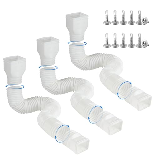 plusgutter Rain Gutter Downspout Extensions, Flexible Downspout Extender for Rain Water Drainage, Down Spout Drain Extension Extendable from 21 to 68 Inches(3 Pack, White) by plusgutter - Used condition - US$31.63