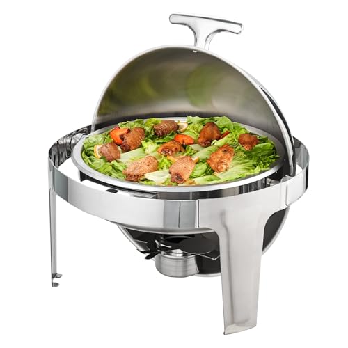 Scaldavivande Tondo in Acciaio Inossidabile per Buffet, Scaldavivande Elettrico da 6 Litri, Scaldavivande Rotondo per Buffet con Porta Carburante e Pentola, per Matrimoni, Feste, Banchetti, Eventi