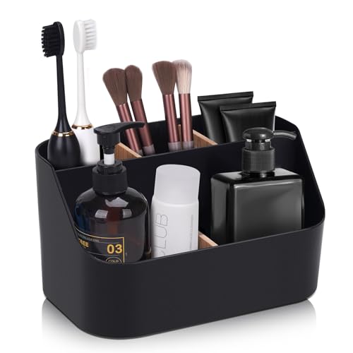 Electric Toothbrush Holders for Bathrooms,Black Tooth Brushing Holder,Toothpaste Organizer with Dividers,Bathroom Countertop Accessories Storage,Toothbrush Stand for Vanity Office Sink