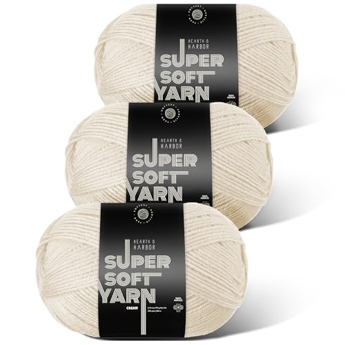 Image of Acrylic Yarn for Crocheting & Knitting - Soft Crochet Yarn for Crocheting, 3 Pack of 370 Yards, Perfect for Crafts & Amigurumi, Medium Worsted Weight 4, Cream